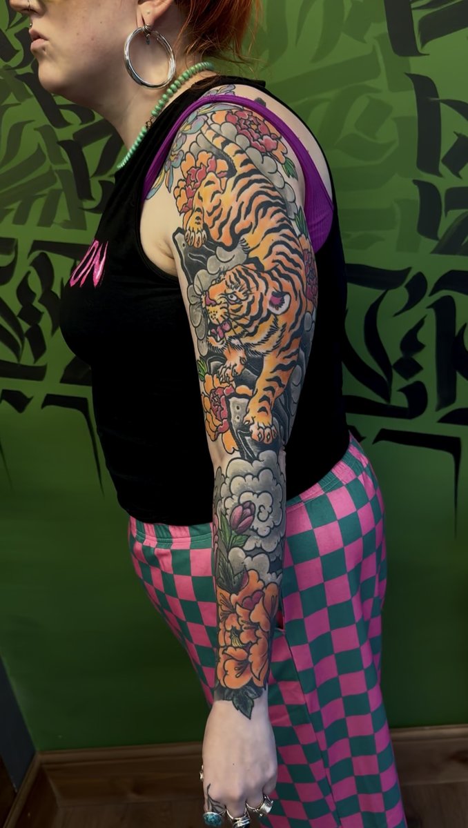 Japanese tiger sleeve tattoo by Aidin Chimney, Manchester tattoo studio