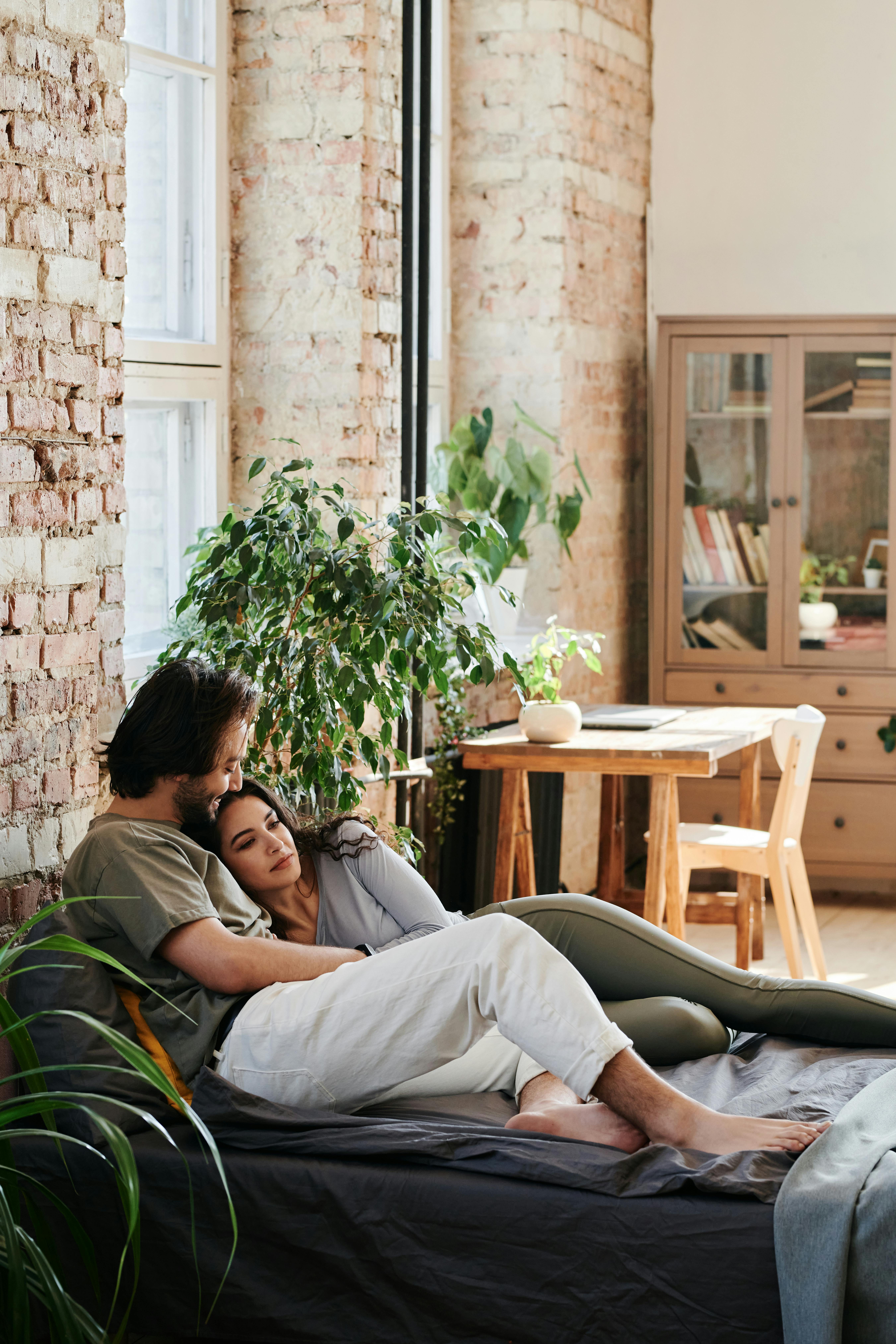 Couple relaxing together at home