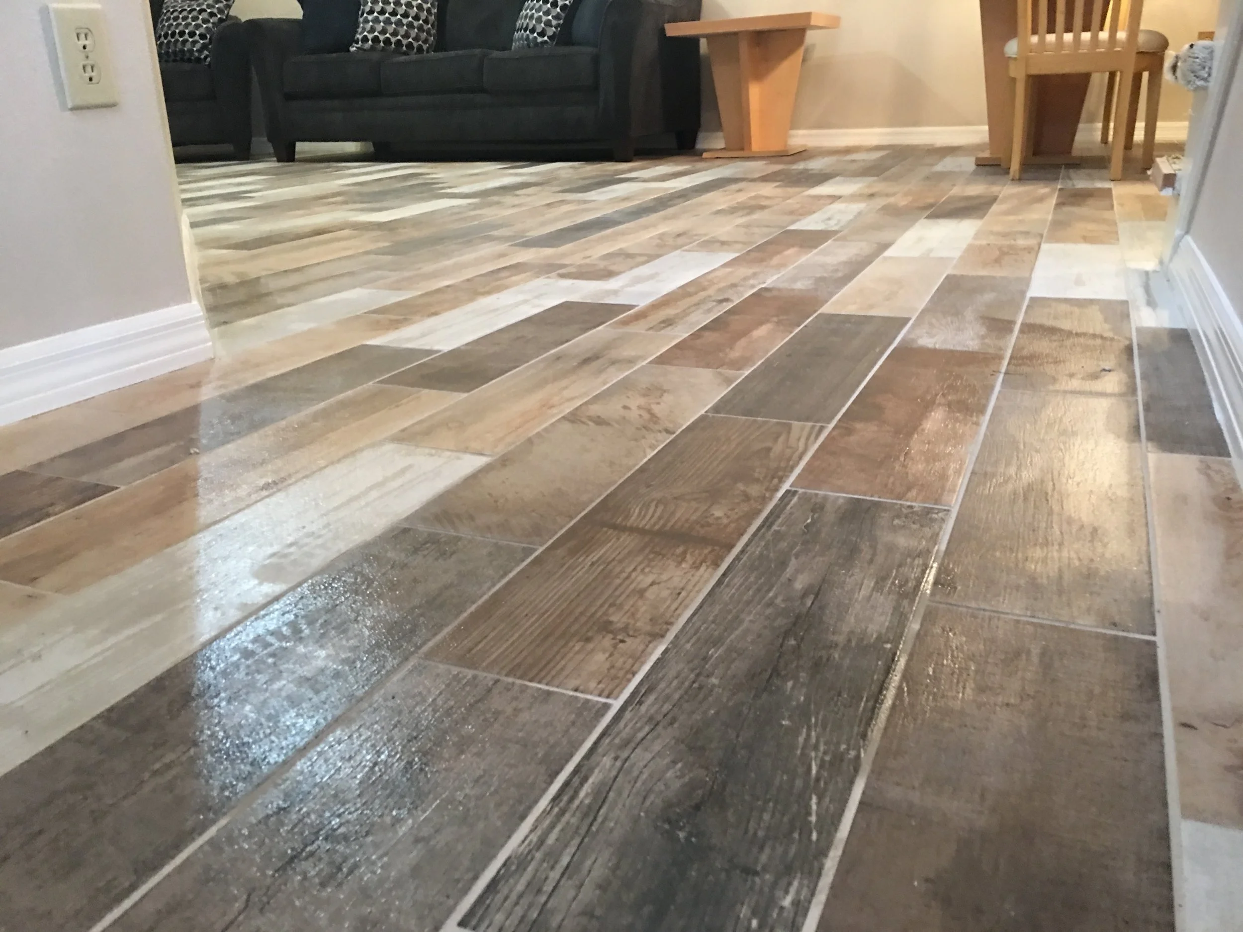 Open plan living room hardwood floor installation