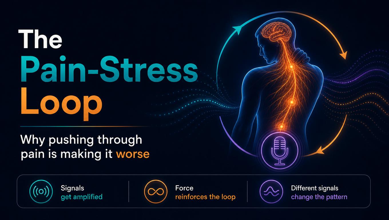 IMAGE SLOT 1 — Hero: Illustration of the pain-stress loop and the push-through pattern