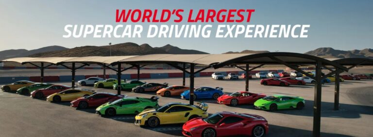 World's Largest Supercar Driving Experience — exotic cars lined up in Las Vegas