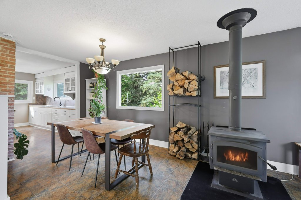 Dining room and wood stove