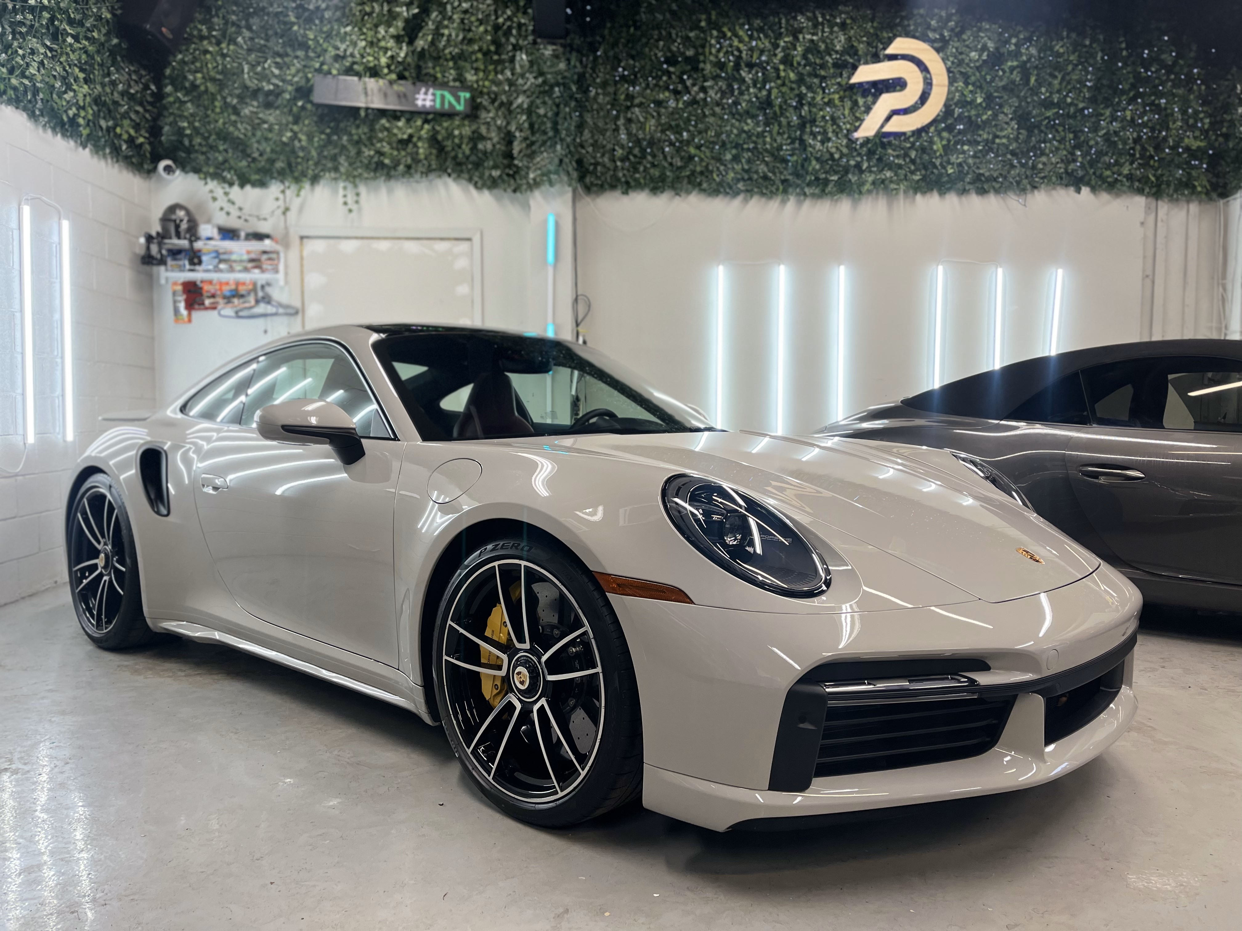 Chalk Porsche 911 Turbo with front end paint protection film