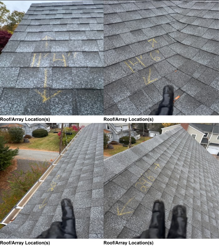 Roof measurements and solar array layout marked during a Solar Dave site survey