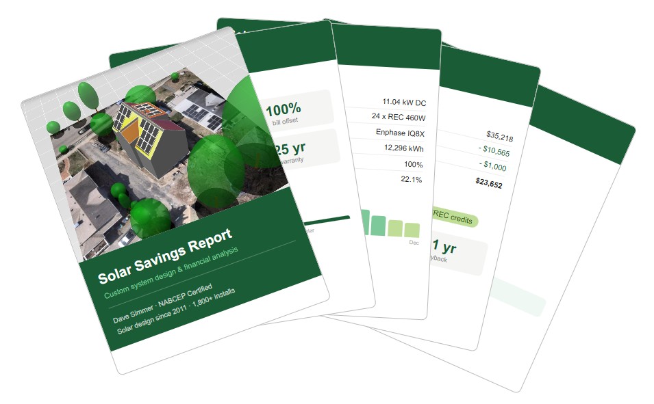 Solar savings report and custom solar proposal designed by Solar Dave MA for a South Shore homeowner