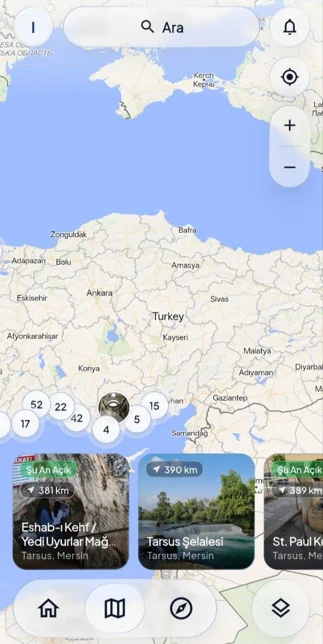 Uygulamanın Harita ekranı