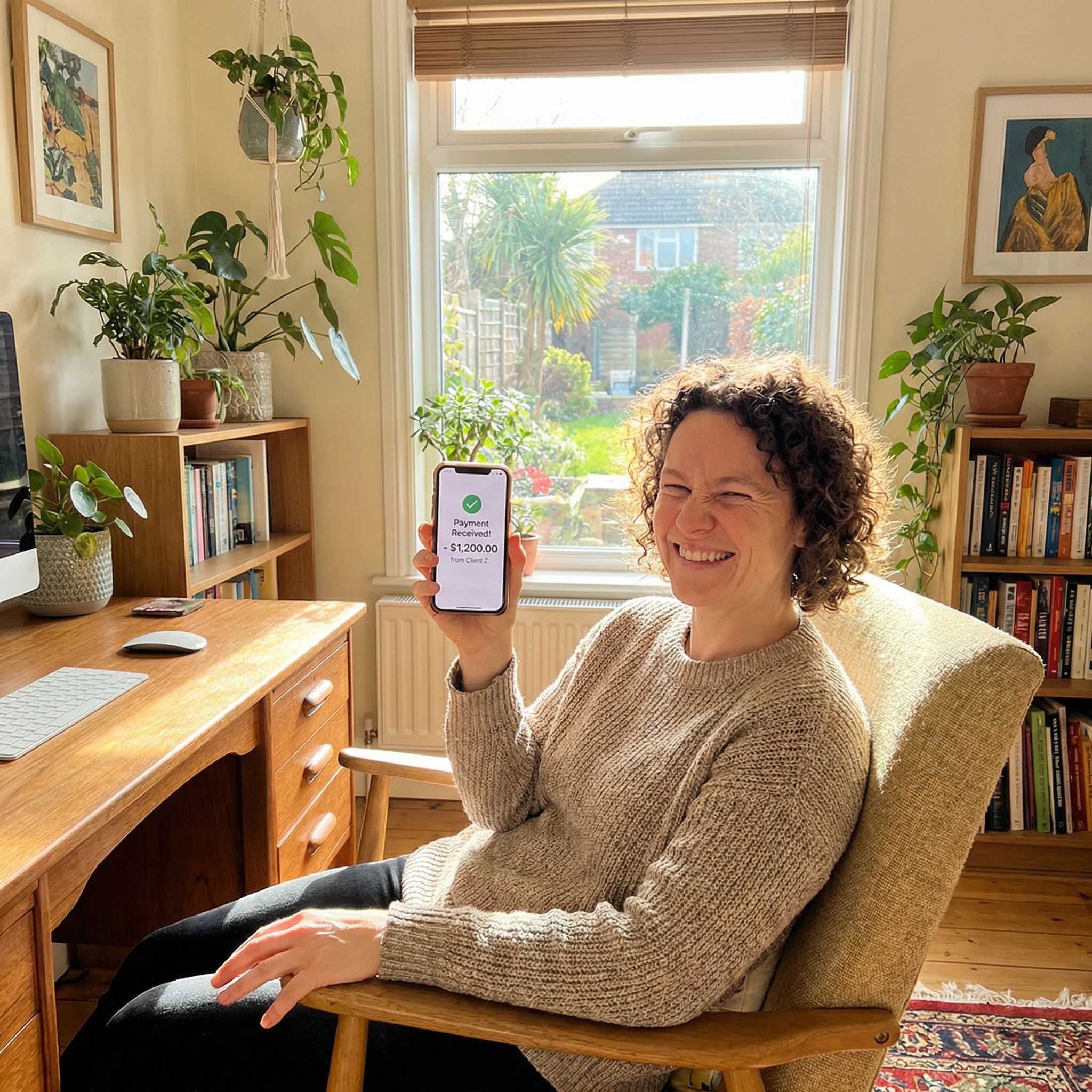 Member Holding Phone With Earnings