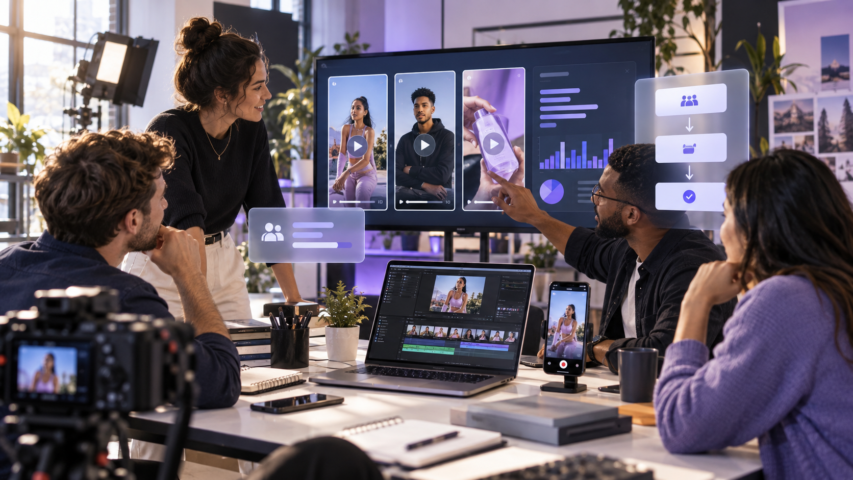 Creative team developing mobile-first social advertising and lead campaigns