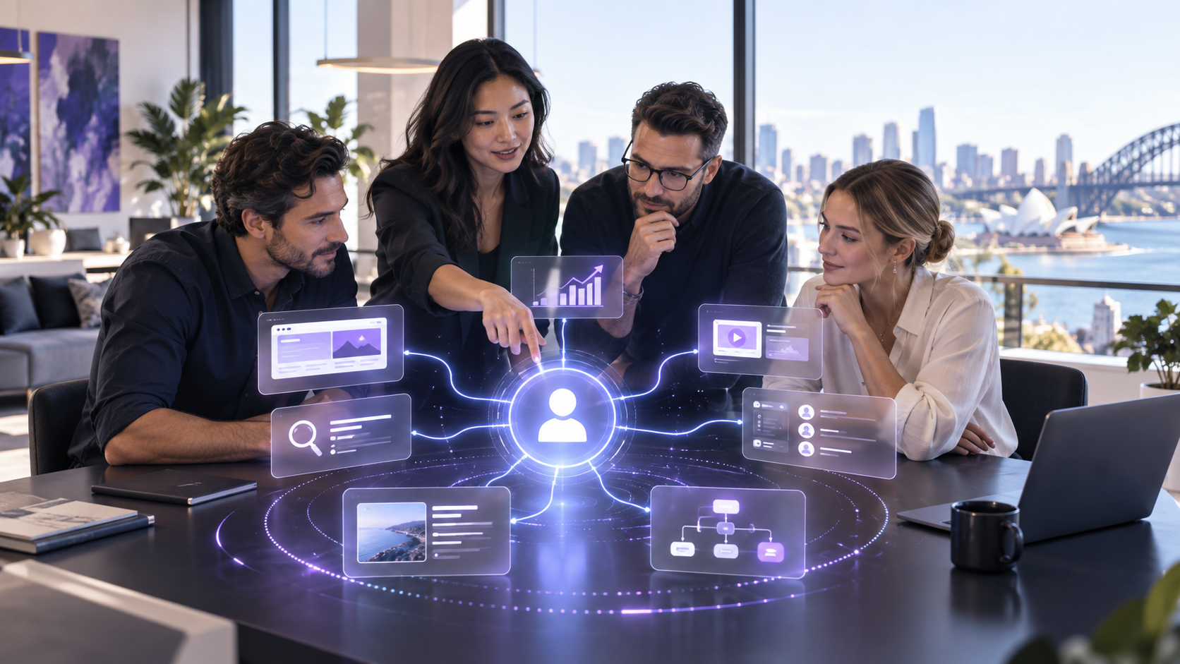 Marketing and sales team reviewing a connected journey from enquiry to qualified lead