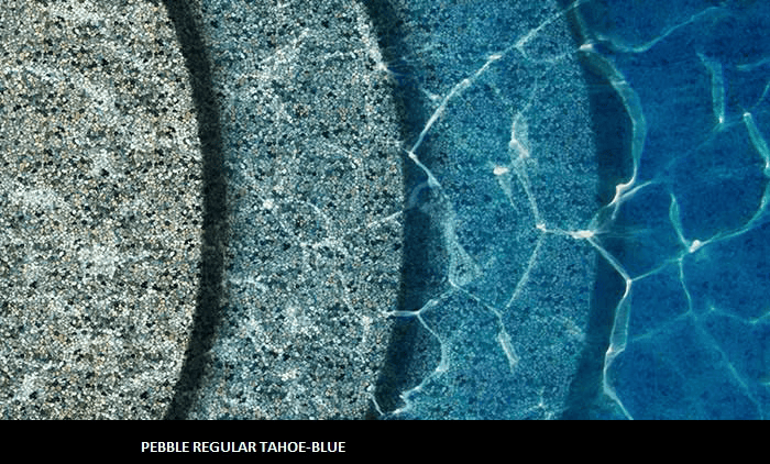 Tahoe Blue pebble finish at 1ft, 3ft, 6ft, and 9ft water depths