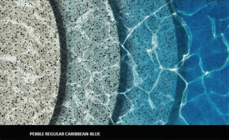 Caribbean Blue pebble finish at 1ft, 3ft, 6ft, and 9ft water depths