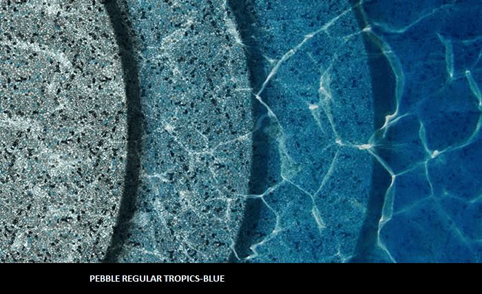 Tropics Blue pebble finish at 1ft, 3ft, 6ft, and 9ft water depths