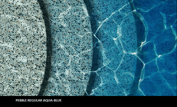 Aqua Blue pebble finish at 1ft, 3ft, 6ft, and 9ft water depths