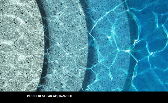 Aqua White pebble finish at 1ft, 3ft, 6ft, and 9ft water depths