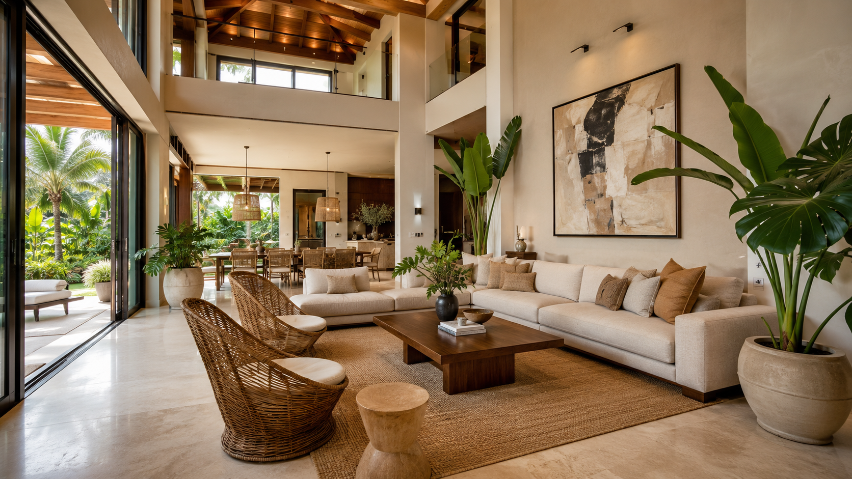 Modern Filipino premium home living room with open-plan layout, natural light, and contemporary tropical design