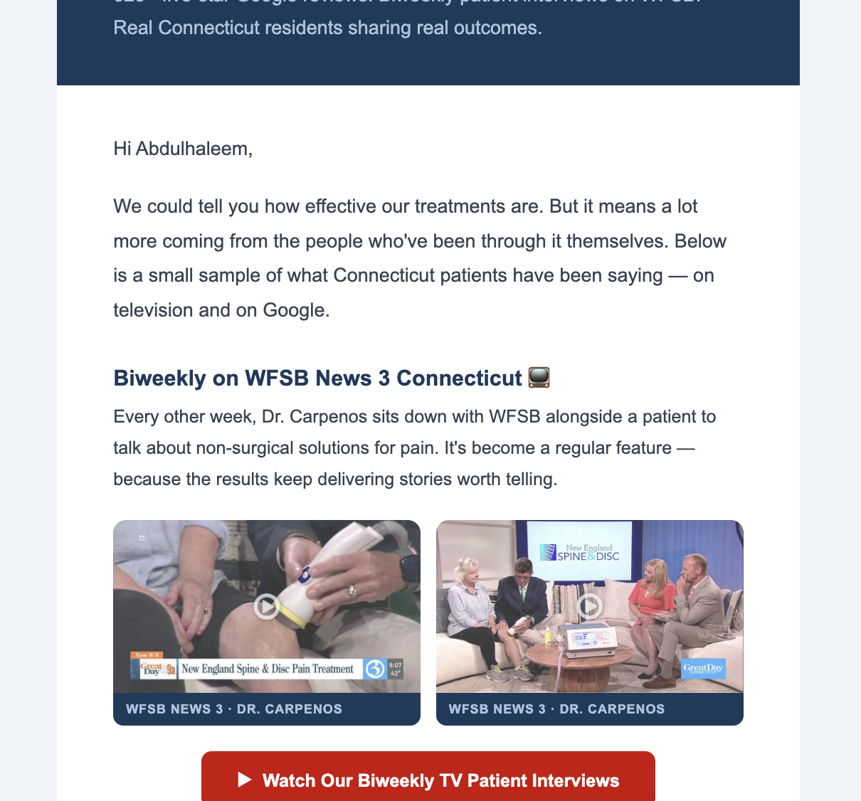 Custom patient nurture email