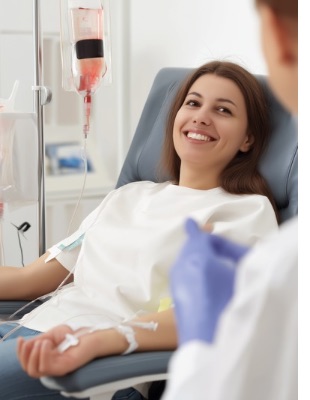 Patient receiving NAD+ IV drip therapy for energy and cellular support at One8Clinic Sandton Johannesburg Patient receiving NAD+ IV drip therapy for energy and cellular support at One8Clinic Sandton Johannesburg
