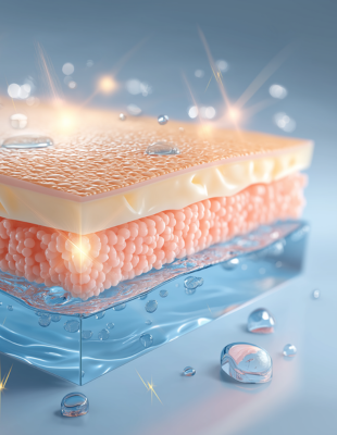 Visual of skin layers showing hydration support and glow enhancement from skin boosters