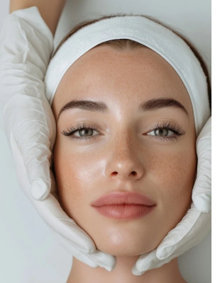 Close-up of patient receiving a professional facial skin assessment before micro-needling treatment for uneven skin tone Close-up of patient receiving a professional facial skin assessment before micro-needling treatment for uneven skin tone