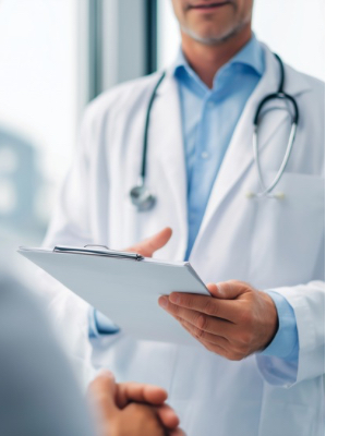 General practitioner discussing symptoms and diagnosis during medical consultation at One8Clinic Sandton