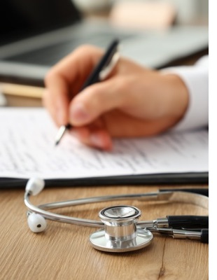 GP writing referral notes during a medical consultation at One8Clinic in Melrose Arch, Sandton