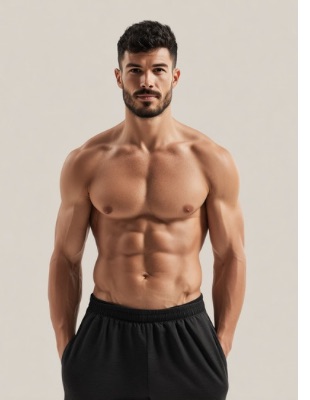 Front view of male physique representing body contouring goals in male Vaser liposuction treatment