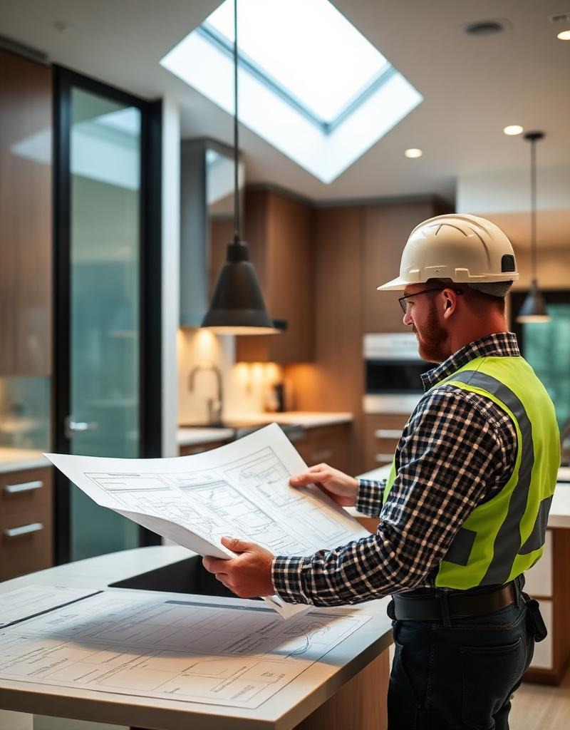 Contractor reviewing blueprints