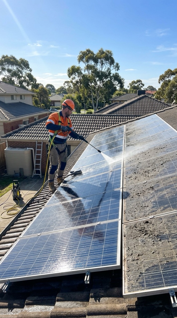 Roof soft washing removing lichen from terracotta tiles, Northern Beaches