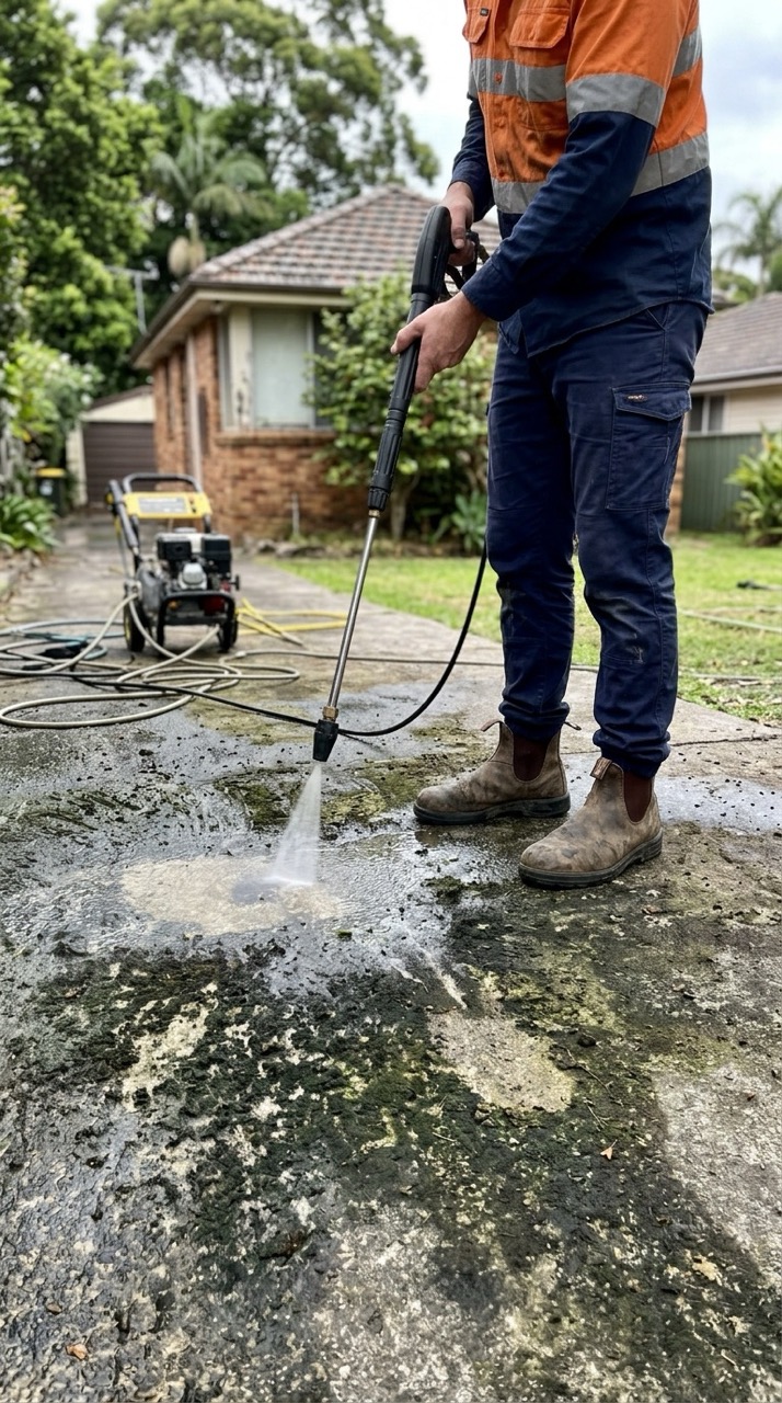Driveway before and after pressure washing in Dee Why, Northern Beaches