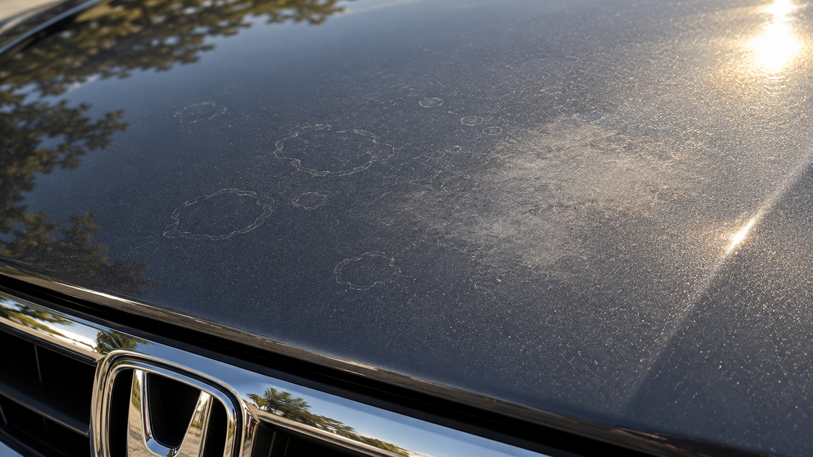 Vog acid etching rings in a car hood clear coat
