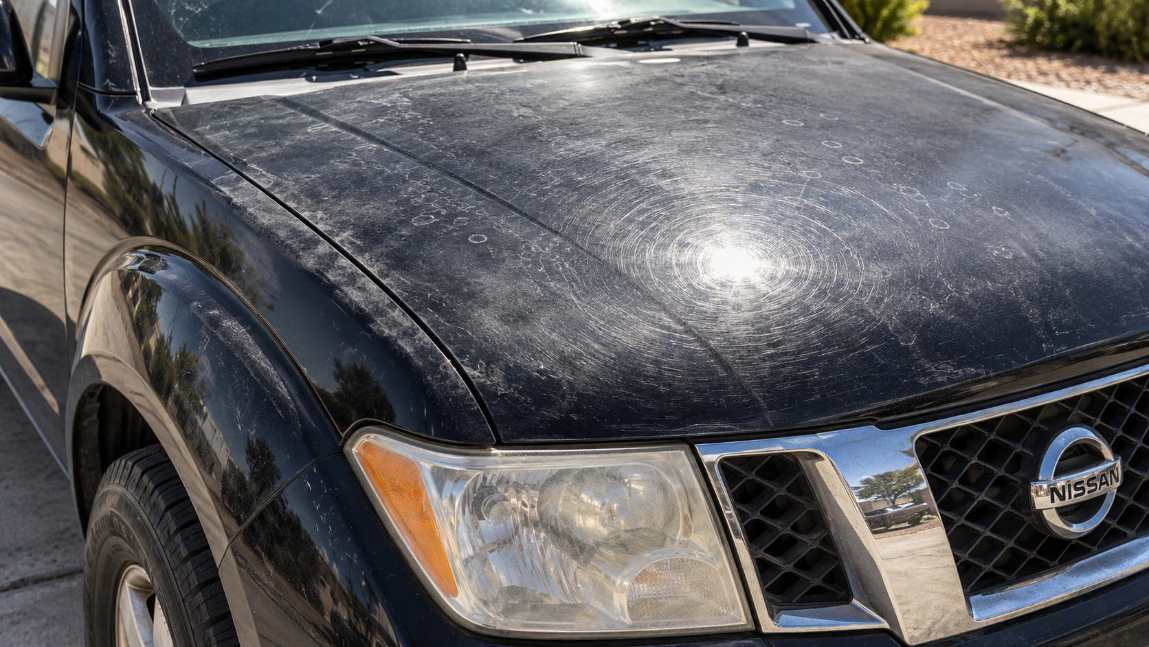 Before: swirl marks and vog etching in dull paint