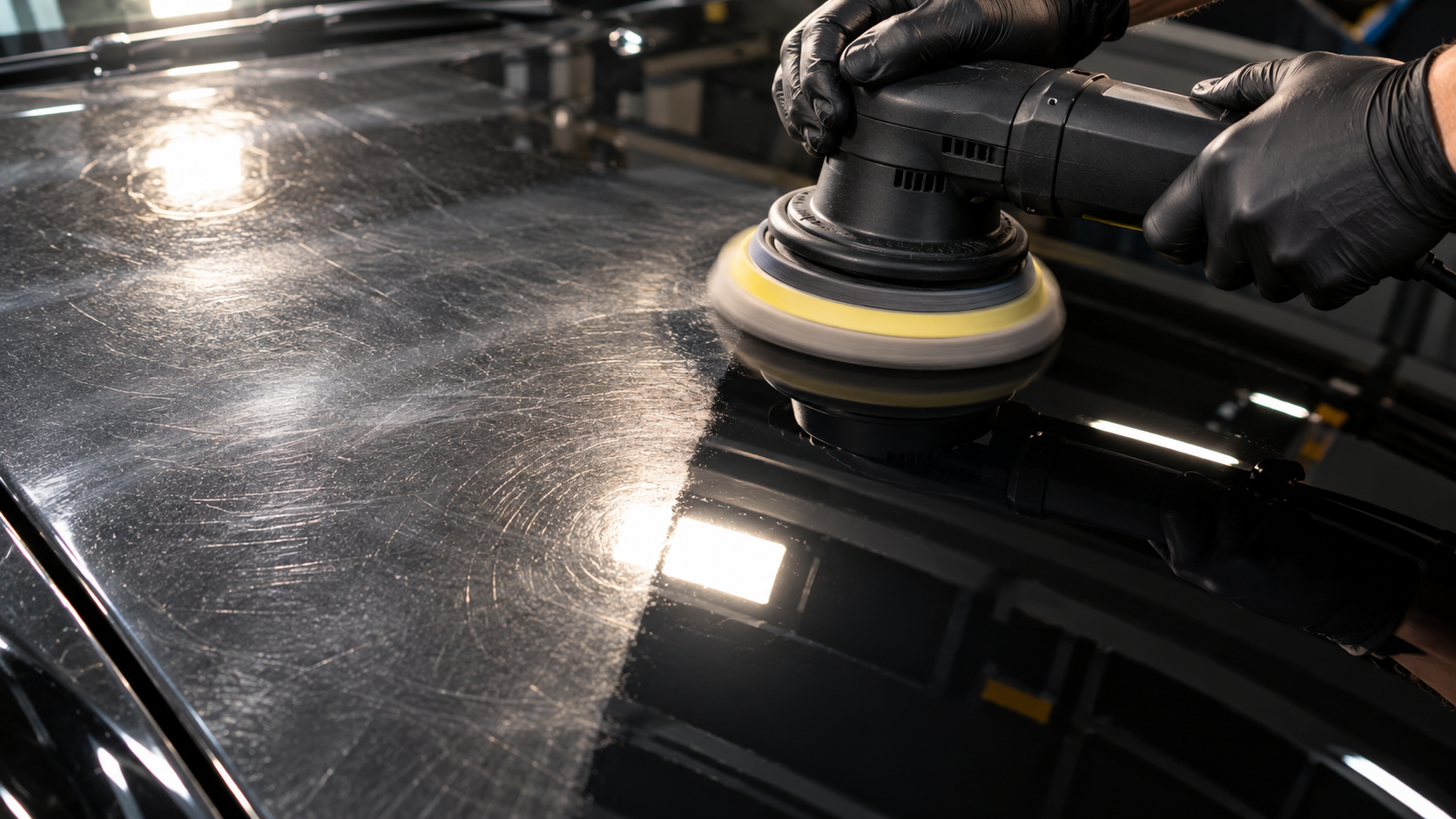 Machine polishing correcting paint before coating