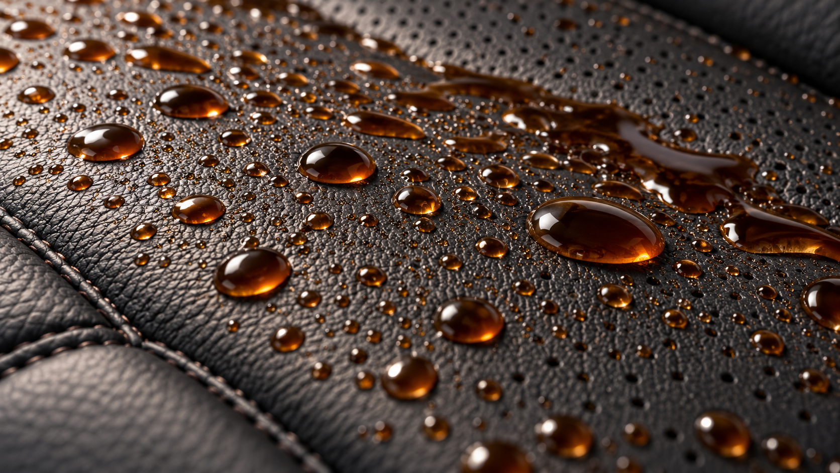 Coffee beading on top of a coated leather seat instead of soaking in