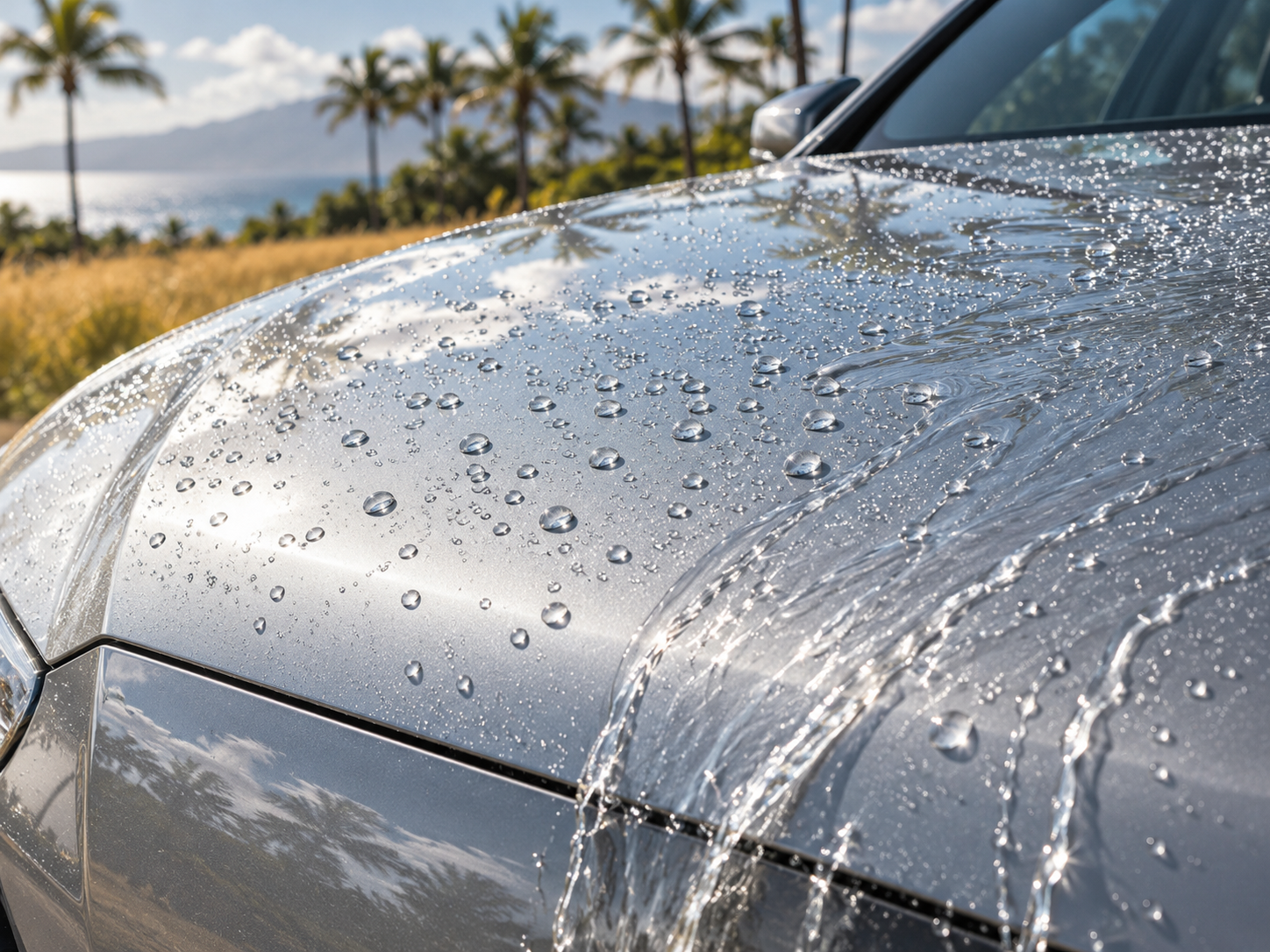 Water beading on sealed paint during a rinse