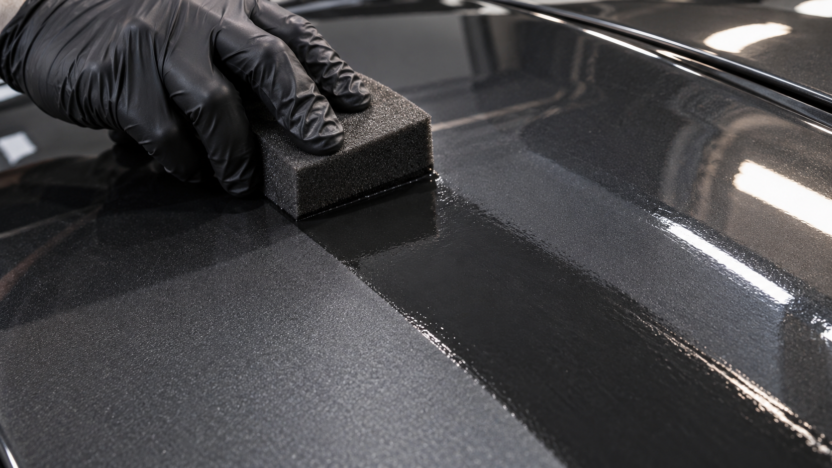 Ceramic infused sealant being applied by hand to a prepared panel