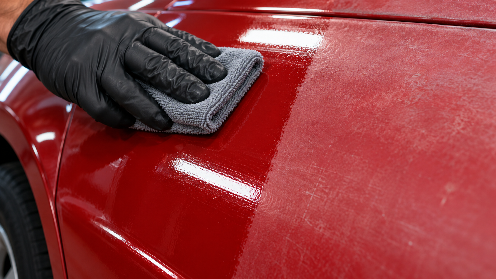 CLEARPRO clear coat being wiped onto a faded panel by hand