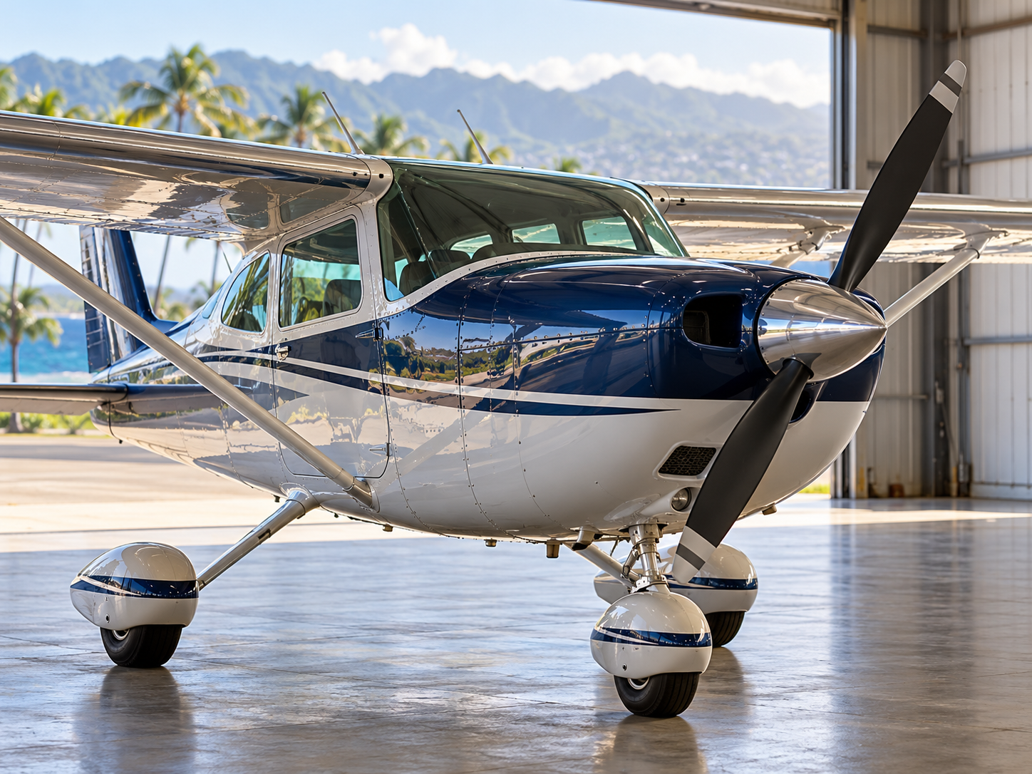 Freshly polished aircraft in a hangar