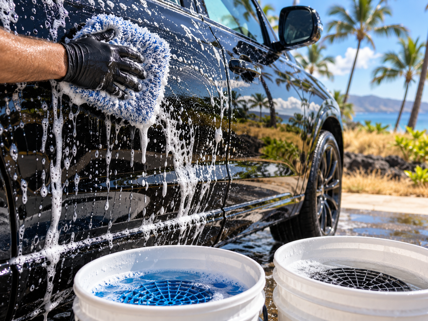 Monthly maintenance wash in progress on a vehicle