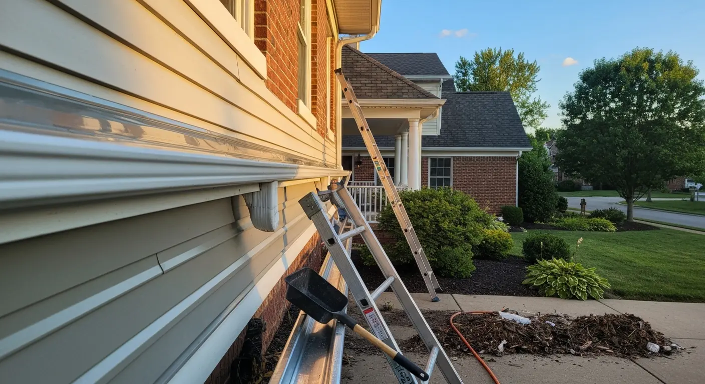 Gutter repair service in progress