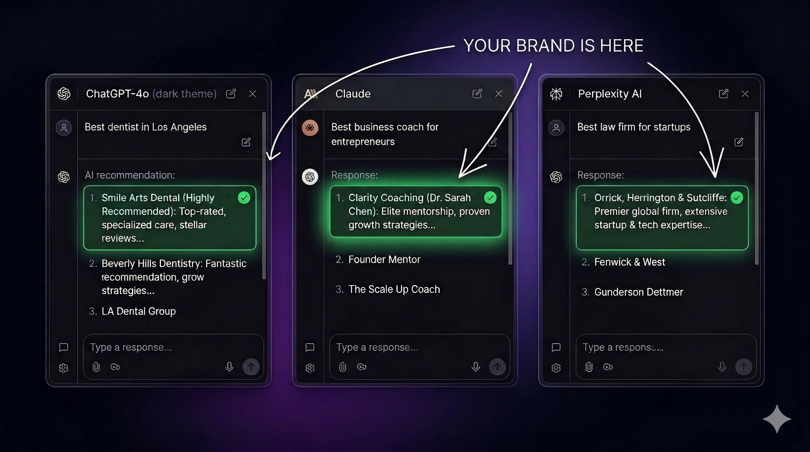 ChatGPT, Claude, and Perplexity AI all recommending your brand when people search for the best