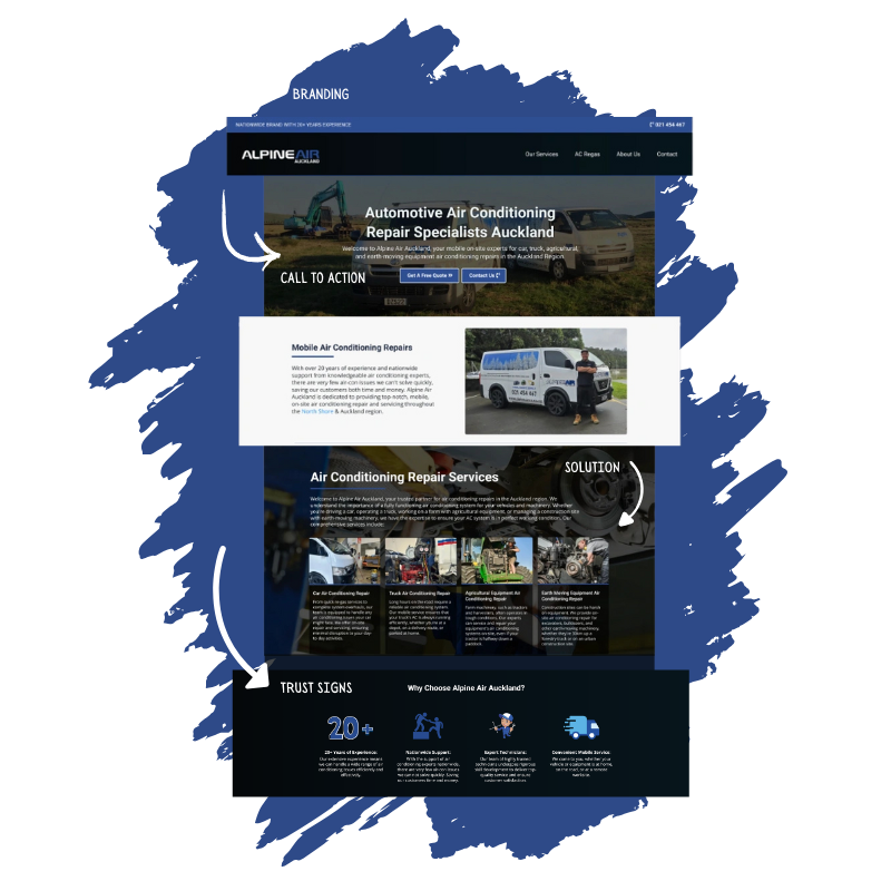 Web design for auto repair company Alpine Air Auckland