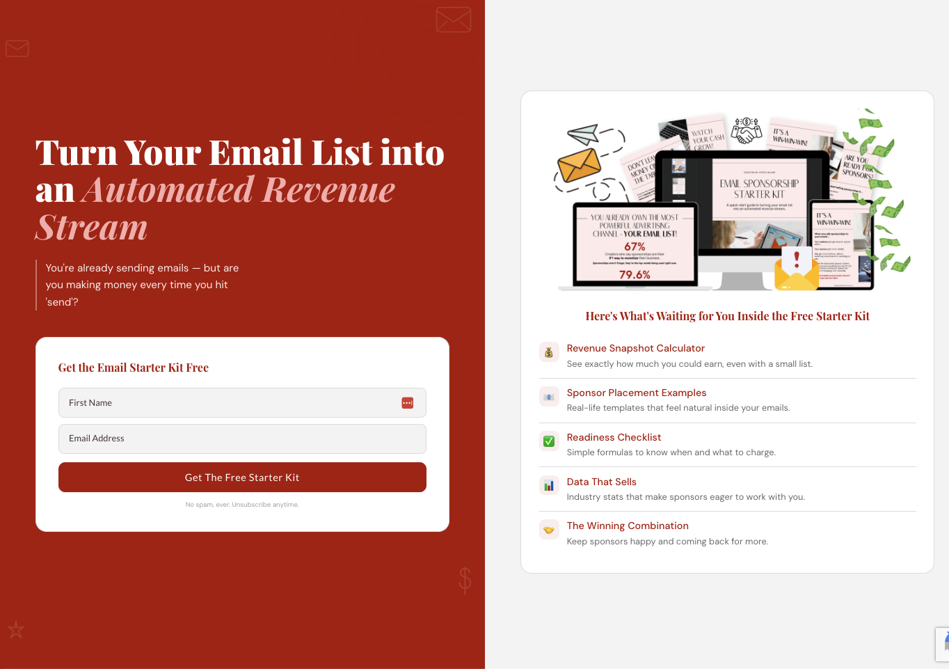 Email sponsor freebie page