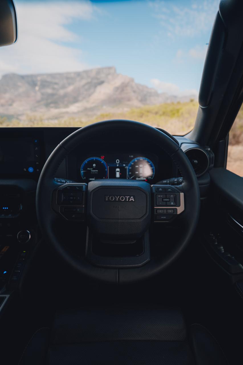 Black 2025 Toyota Land Cruiser Prado VXR detail view for hire in Cape Town.