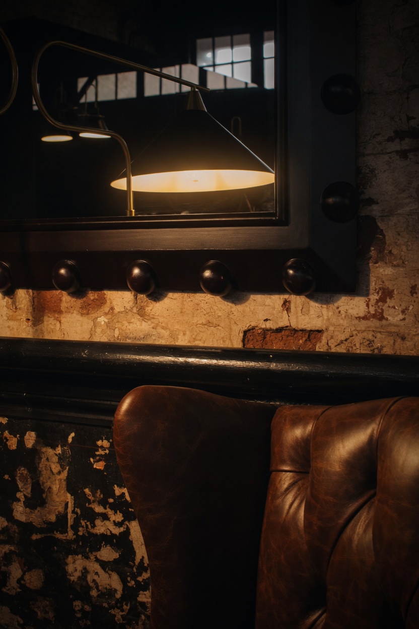 Moody lounge corner with sophisticated decor and intimate lighting.