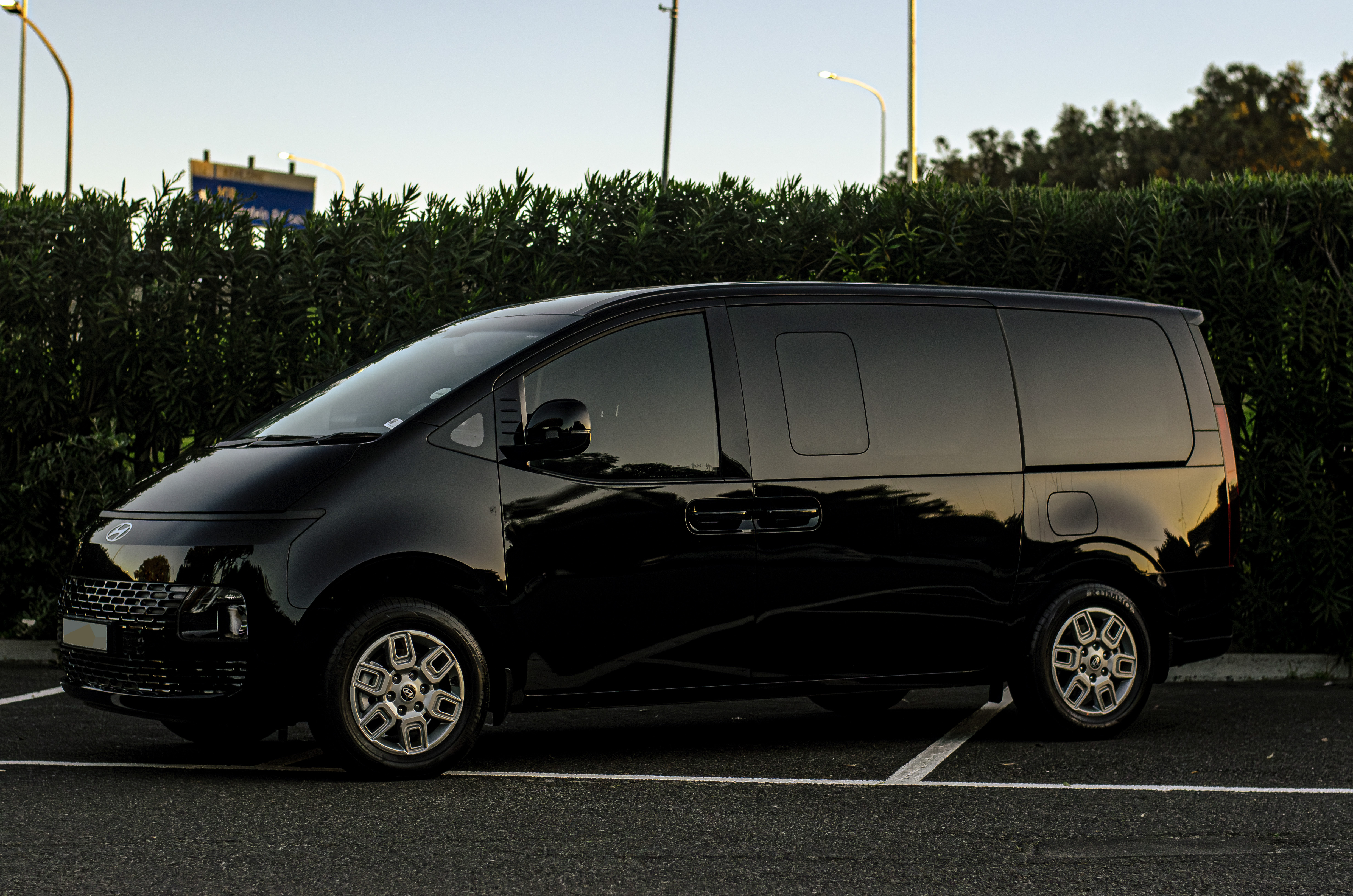 Black 2026 Hyundai Staria 9-seater side profile for hire in Cape Town.