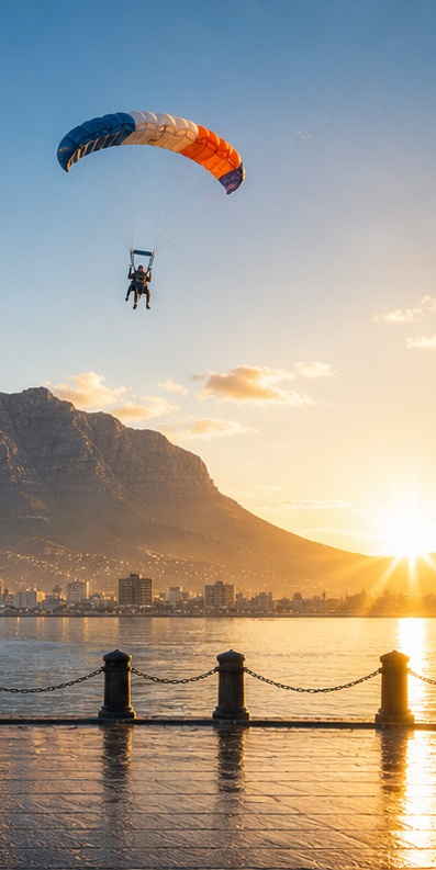 Tandem skydiving above Cape Town