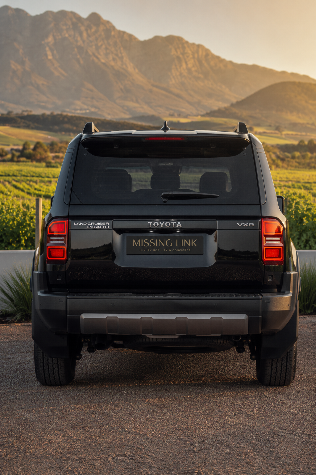 Rear view of the black 2025 Toyota Land Cruiser Prado VXR 7 Seater