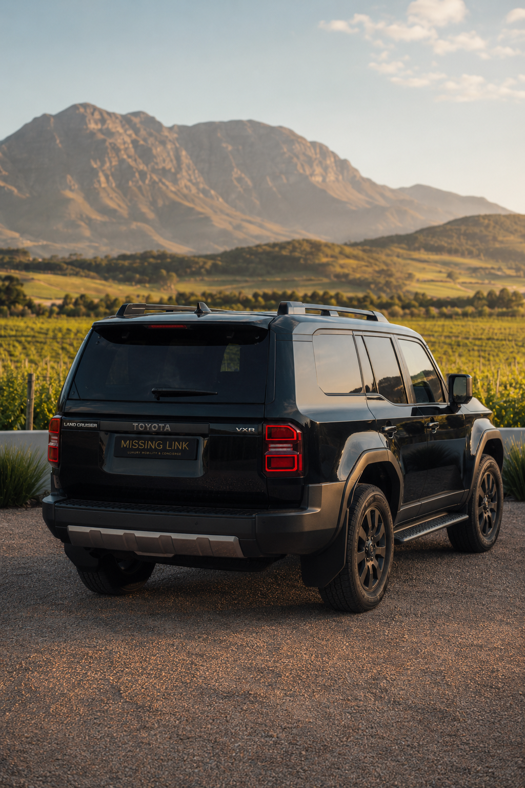 Rear three-quarter view of the black 2025 Toyota Land Cruiser Prado VXR 7 Seater