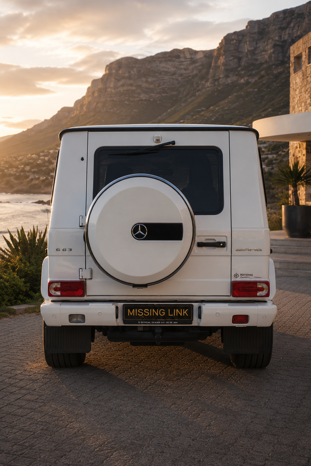 Rear view of the white 2017 Mercedes Benz G63 AMG V8 BiTurbo
