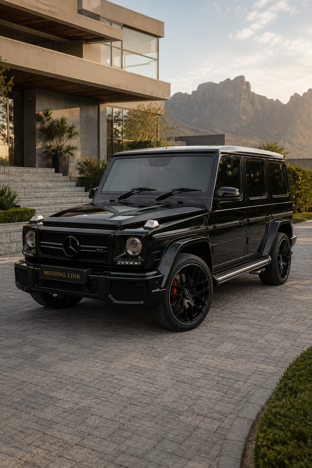 Front three-quarter view of the black 2025 Mercedes G63 V8 BiTurbo